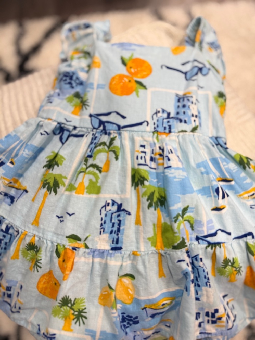 Gymboree Toddler Girl Dress 2T Blue Citrus Tropical Summer Ruffle Button Front - Picture 8 of 8